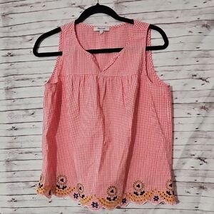Madewell Pink Gingham Embroidered Blouse